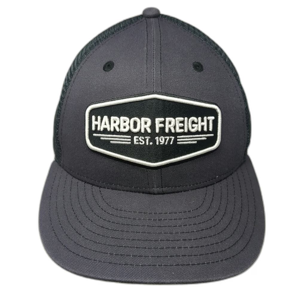 Harbor Freight Trucker Hat Gray Black One Size Mesh Back Snapback HFT Patch Work